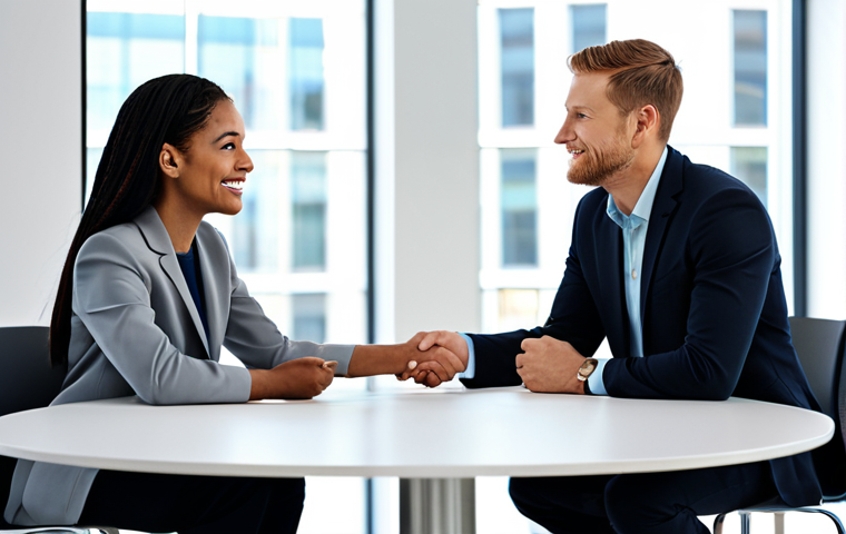 A diverse group of professional individuals, led by an inspiring female leader, engaged in a collaborative discussion around a modern, round table in a brightly lit office. All individuals are dressed in modest, contemporary business attire, fully clothed, demonstrating empathy and open dialogue. The scene emphasizes connection and mutual respect. Safe for work, appropriate content, fully clothed, professional. Perfect anatomy, correct proportions, natural pose, well-formed hands, proper finger count, natural body proportions. High-quality professional photograph.